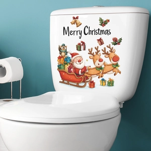 Christmas Santa Claus reindeer sled wall sticker for toilet and home decoration