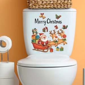 Festive Christmas toilet lid decal featuring Santa, reindeer, and Merry Christmas text