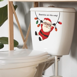 Christmas Santa Claus toilet tank wall sticker with colorful light string decoration
