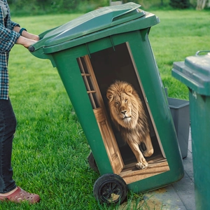 3D Realistic Lion Emerging From Door Wall Sticker Removable PVC Trash Can Decal For Living Room Home Office Decor