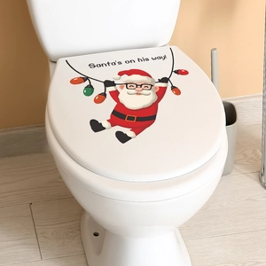 Festive Santa Claus toilet lid decal with text Santa's on his way for home Christmas decor