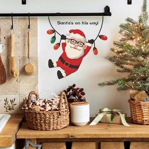 Santa Claus with fairy lights wall sticker and Christmas slogan for home decor