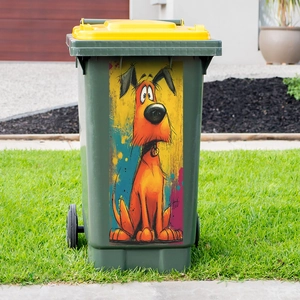 Waterproof cartoon dog wall sticker for trash bin decoration in bright orange style