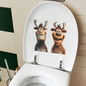 Self-adhesive 3D cartoon reindeer wall decal for home bathroom and toilet decoration