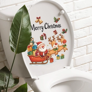Christmas Reindeer Santa Claus Toilet Seat Stickers Removable PVC Self Adhesive Wall Decals For Home Bathroom Decor