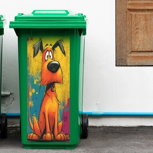 Cartoon orange dog wall sticker for home decor and large trash can decoration decal