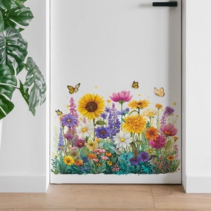 Self-adhesive wall stickers with colorful sunflowers and butterflies for home decoration