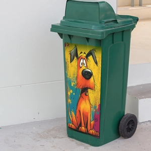 Self-adhesive cartoon orange dog sticker for outdoor trash can wall decor