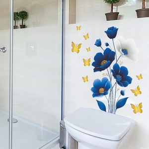 Blue Floral Gold Butterfly Wall Sticker Waterproof PVC Removable Home Decor Decal For Living Room Bedroom Fridge Furniture