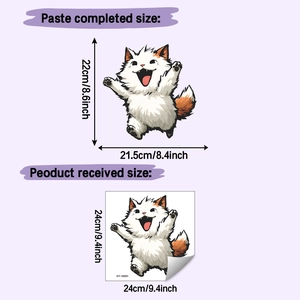 Détails des dimensions du sticker chat tricolore pour toilettes et taille finale