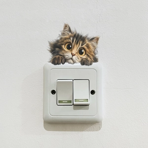 3D cute fluffy calico cat wall sticker for light switch decoration in minimalist home