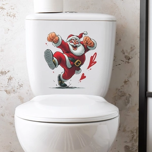 Running Santa Claus toilet sticker decoration for festive home bathroom wall decor