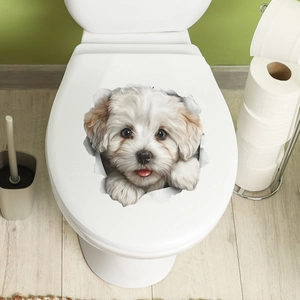 3D cute white puppy dog wall sticker for toilet seat decoration and home decor