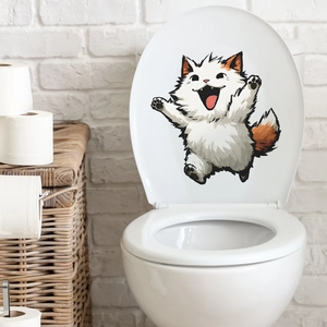 Sticker autocollant pour abattant WC avec un chat de dessin animé joyeux pour déco