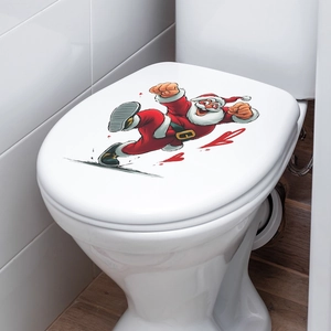 Running Santa Claus toilet lid sticker for Christmas home bathroom wall decoration