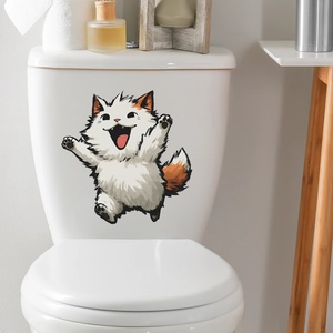 Sticker chat de dessin animé sautant pour décoration de couvercle de toilette