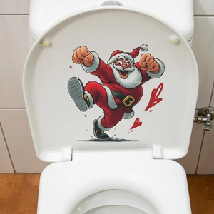 Running Santa Claus toilet sticker decoration for Christmas holiday home bathroom decor