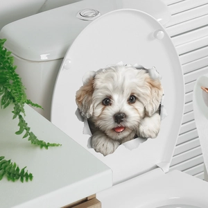 3D cute white puppy dog toilet lid sticker decal for home bathroom decoration