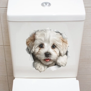 3D Puppy Toilet Sticker PVC Removable Waterproof Cute Dog Wall Decal For Bathroom Home Decor DIY Art Mural