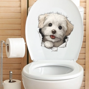 3D cute white puppy wall sticker for toilet seat cover home bathroom decoration