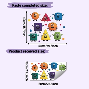 Size guide for funny geometric wall stickers showing 40x50cm layout and 30x60cm product sheet