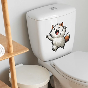 Autocollant de Toilette Chat Dessin Animé Imperméable PVC Amovible Sticker Mural Décor Animal Mignon pour Salle de Bain Maison Bricolage