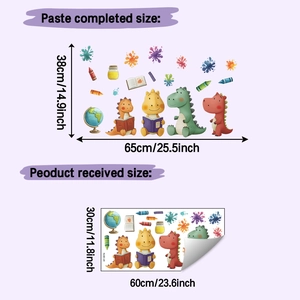 Detail showing the layout dimensions of cartoon dinosaur wall stickers for home decoration