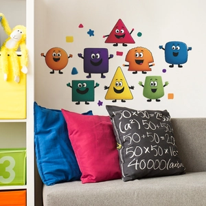 Colorful geometric shape wall stickers with funny cartoon faces for kids bedroom decor