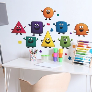 Cartoon Geometric Shapes Wall Stickers With Funny Facial Expressions For Kids Room School PVC Removable DIY Wall Decals
