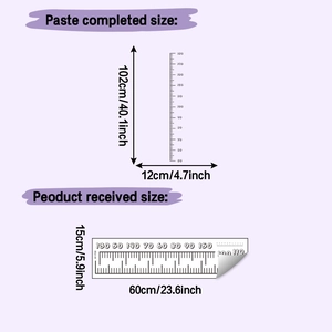 Detail view of PVC self-adhesive height chart wall sticker showing product dimensions