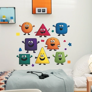 Cartoon geometric wall stickers with funny expressions for kids bedroom decoration