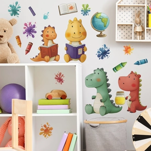 Cartoon Cute Dinosaur Reading Wall Sticker For Kids Room PVC Removable Self Adhesive Nursery Decor Living Room Bedroom Decal
