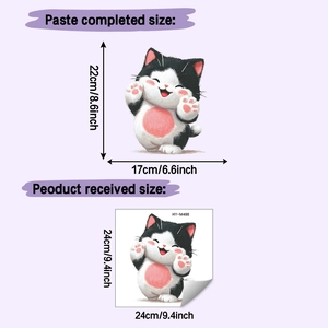 Detailed dimensions of the cute cartoon cat toilet sticker in 22x17cm and 24x24cm sizes