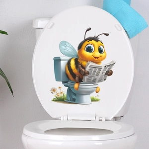 3D cartoon bee reading newspaper toilet seat sticker with daisy flower decoration