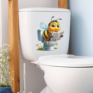 Cartoon bee reading newspaper toilet sticker for home bathroom wall decoration