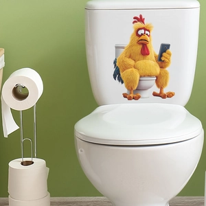 Funny cartoon chicken sitting on toilet wall sticker for bathroom home decor