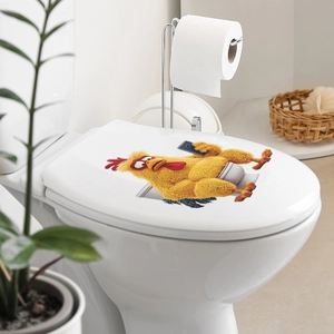 3D funny cartoon chicken sitting on toilet wall sticker for bathroom home decor