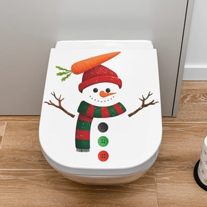 Christmas snowman wall sticker for toilet lid decor with red hat and striped scarf