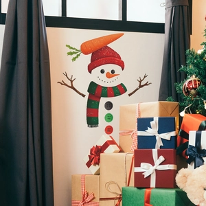 Christmas snowman wall sticker with red hat and scarf for festive home living room decor