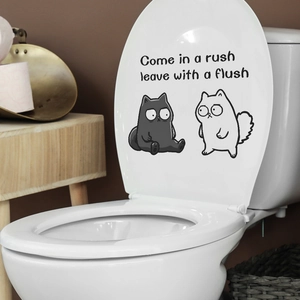 Cartoon cat toilet seat sticker with funny quote for creative home bathroom decor