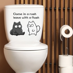 Cute black and white cartoon cats toilet sticker with Come in a rush leave with a flush text