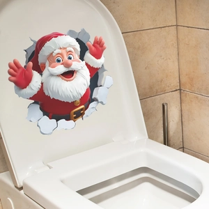 Sticker Père Noël 3D avec effet de mur brisé réaliste pour la décoration de fête de salle de bain