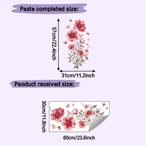Adesivi murali con fiori e farfalle e dimensioni dettagliate per decorazione