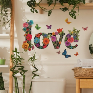 Valentine Day Floral Butterfly LOVE Letter Wall Sticker Colorful Flowers Self Adhesive PVC Decals For Bedroom Living Room Home Decor