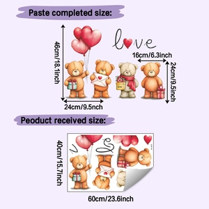 Detailed dimensions of cartoon bear wall stickers showing finished size and original layout