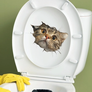 3D realistic ginger tabby cat sticker with ripped paper effect for toilet lid decoration