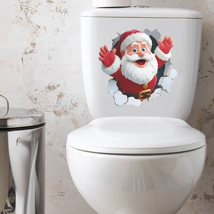 Sticker de Toilettes 3D Père Noël de Noël Décalcomanie Murale en PVC Amovible Pour la Maison Décoration Festive Peinture Murale de Vacances