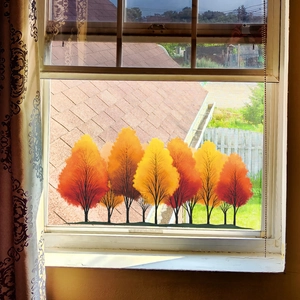 Autocollants de fenêtre d'arbres d'automne colorés pour décoration de vitre maison