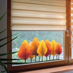 Stickers de fenêtre arbres d'automne peints à la main en rouge et orange pour la maison