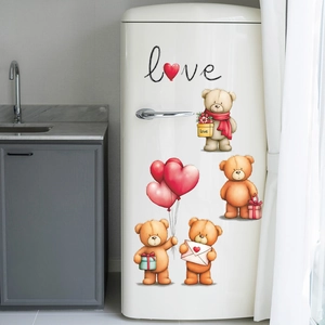 Cartoon teddy bear and heart balloon wall stickers for cozy home wall or fridge decor